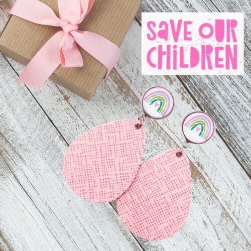 Save our children pink saffiano dangles