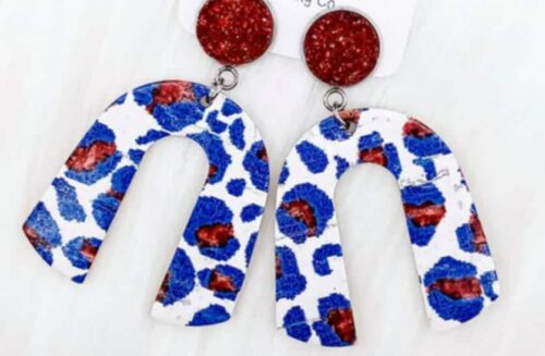 Patriotic leopard corkie earrings
